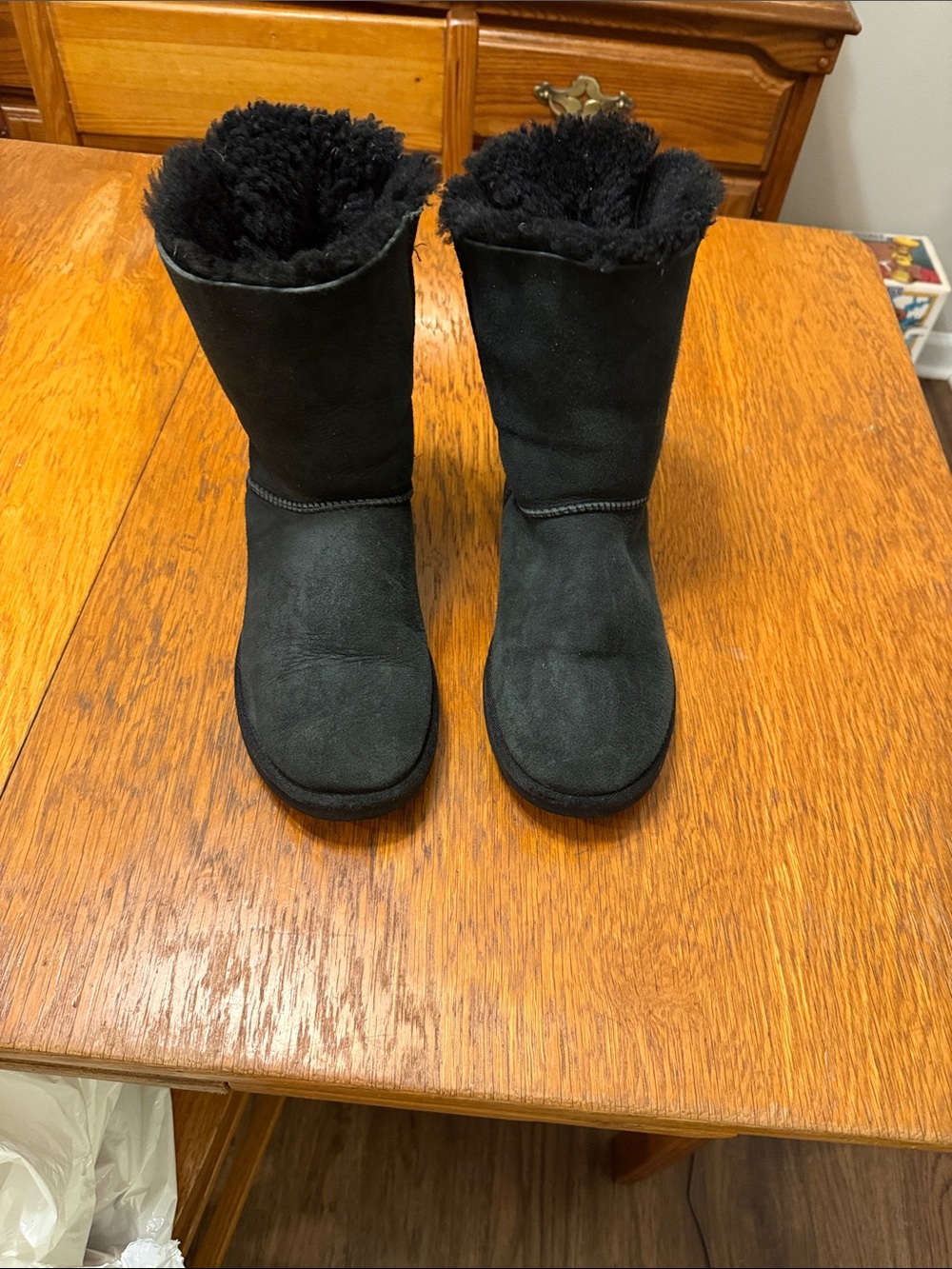 UGG Black Suede Shearling Mid-Calf Boots